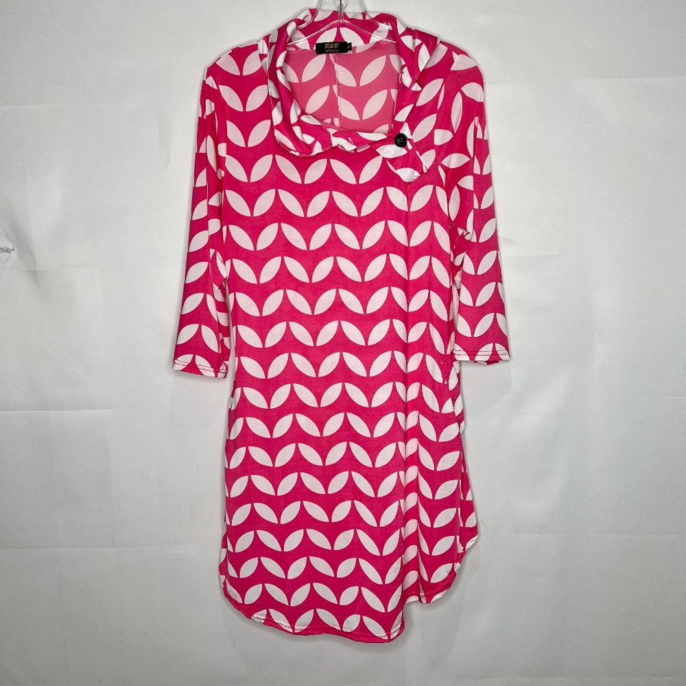 R & B Collection Woman’s Dress Sm Liquid Knit Pink & White ¾ Sleeves Round Hem